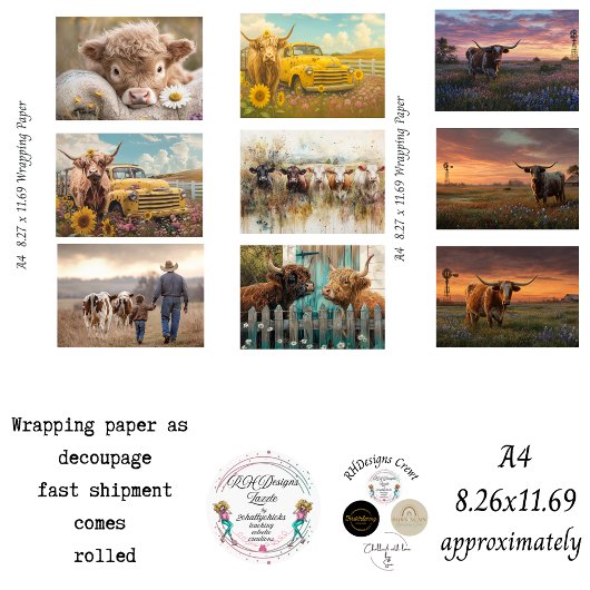 Rustic Farm Life A4 Wrapping Paper for Decoupage  ラッピングペーパーシート