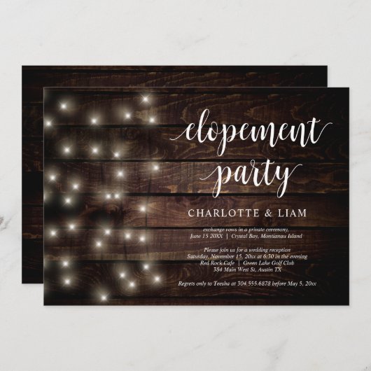 Rustic Farm String Light, Hochzeitselopement-Party 招待状 (正面/裏面)