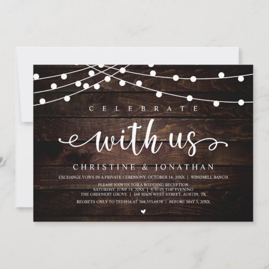 Rustic Farm Wedding String Light でお祝いしよう 招待状 (正面)