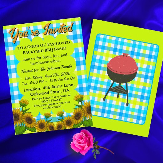 Rustic Farmhouse BBQ Card – Sunflower Cookout 招待状