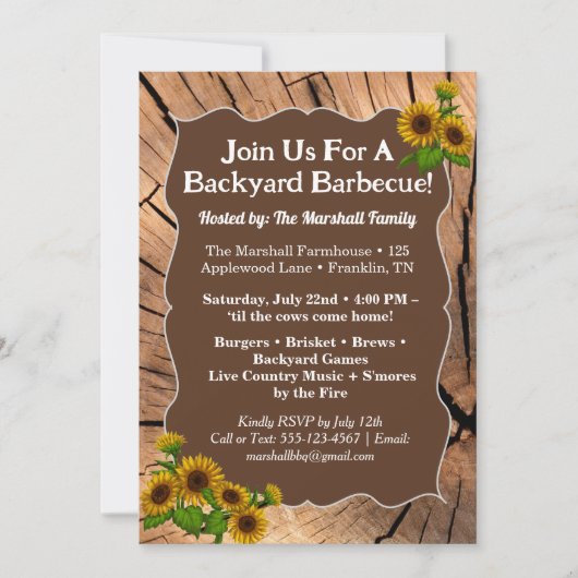 Rustic Farmhouse BBQ Cookout Invitation – 5x7"  招待状 (正面)