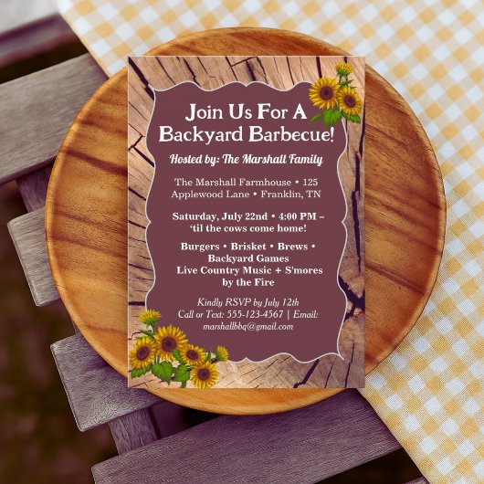 Rustic Farmhouse BBQ Cookout Invitation – 5x7"  招待状