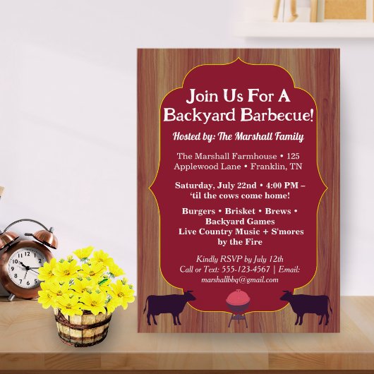 Rustic Farmhouse BBQ Party Invite Summer Party  招待状