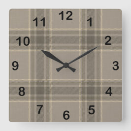 Rustic Farmhouse Beige Grey Plaid Tartan スクエア壁時計