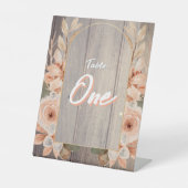 Rustic Farmhouse Boho Wood Grain & Flowers 台座サイン (正面)