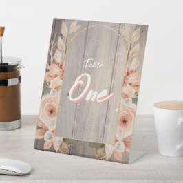 Rustic Farmhouse Boho Wood Grain & Flowers 台座サイン