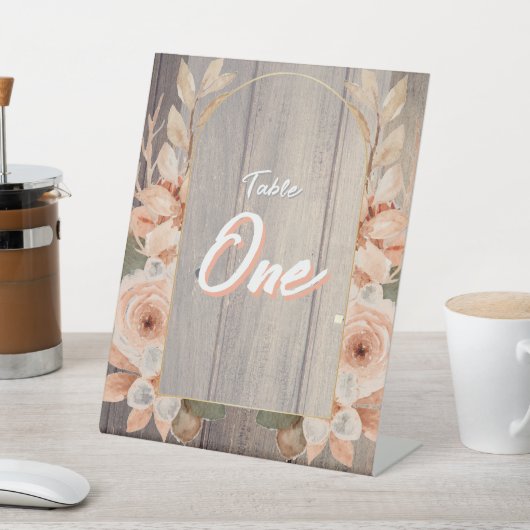 Rustic Farmhouse Boho Wood Grain & Flowers 台座サイン (インサイチュ)