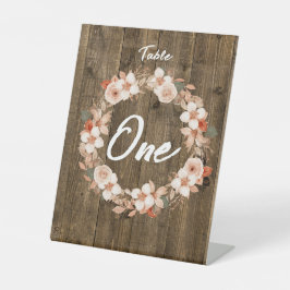 Rustic Farmhouse Boho Wood Grain & Flowers 台座サイン