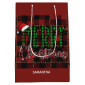 Rustic Farmhouse Buffalo Plaid Christmas Custom ミディアムペーパーバッグ (裏面)