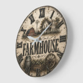 Rustic Farmhouse Country Barn Vintage Farmhouse ラージ壁時計 (傾斜)
