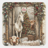 Rustic Farmhouse Cow Country Horse Merry Christmas スクエアシール (正面)