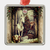Rustic Farmhouse Cow Horse Country Christmas Rural メタルオーナメント (正面)