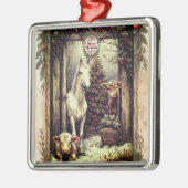 Rustic Farmhouse Cow Horse Country Christmas Rural メタルオーナメント (左)