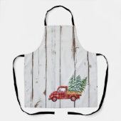 Rustic Farmhouse Distressed Wood Red Truck エプロン (正面)