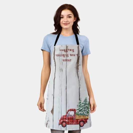 Rustic Farmhouse Distressed Wood Red Truck  エプロン (着用した状態)