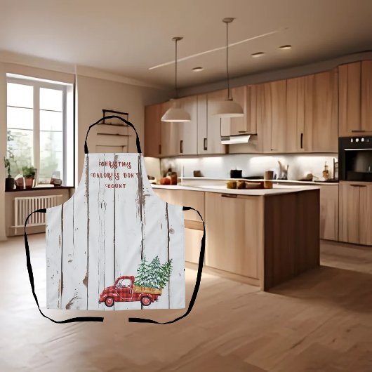 Rustic Farmhouse Distressed Wood Red Truck  エプロン