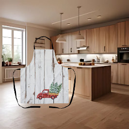 Rustic Farmhouse Distressed Wood Red Truck エプロン