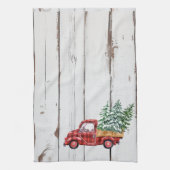 Rustic Farmhouse Distressed Wood Red Truck キッチンタオル (縦)
