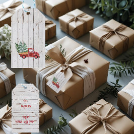 Rustic Farmhouse Distressed Wood Red Truck ギフトタグ