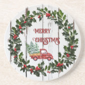 Rustic Farmhouse Distressed Wood Red Truck コースター (正面)