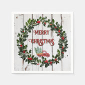 Rustic Farmhouse Distressed Wood Red Truck スタンダードカクテルナプキン (正面)