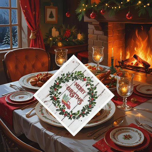 Rustic Farmhouse Distressed Wood Red Truck スタンダードカクテルナプキン