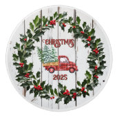 Rustic Farmhouse Distressed Wood Red Truck セラミックノブ (正面)