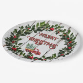 Rustic Farmhouse Distressed Wood Red Truck ペーパープレート (アングル)