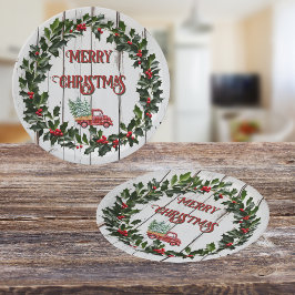 Rustic Farmhouse Distressed Wood Red Truck ペーパープレート