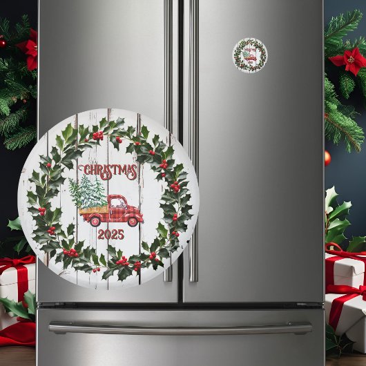 Rustic Farmhouse Distressed Wood Red Truck マグネット