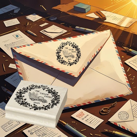 Rustic Farmhouse Distressed Wood Red Truck ラバースタンプ