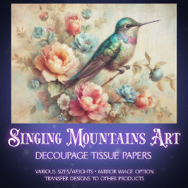 Rustic Farmhouse Floral Hummingbird Decoupage 薄葉紙