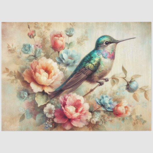 Rustic Farmhouse Floral Hummingbird Decoupage 薄葉紙 (正面)