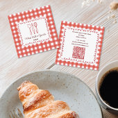 Rustic Farmhouse Gingham Bakery QR Code スクエア名刺