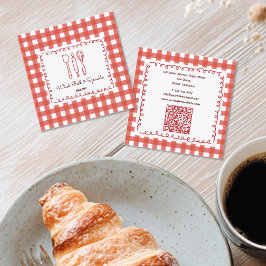 Rustic Farmhouse Gingham Bakery QR Code スクエア名刺