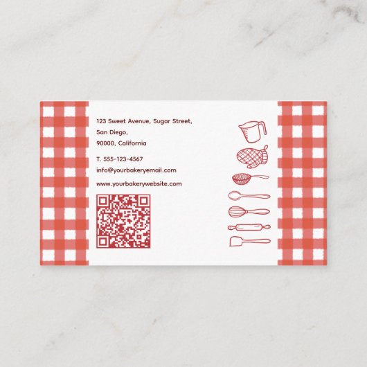 Rustic Farmhouse Gingham QR Code Bakery 名刺 (裏面)