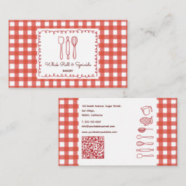 Rustic Farmhouse Gingham QR Code Bakery 名刺
