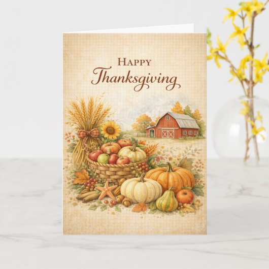 Rustic Farmhouse Happy Thanksgiving Harvest カード (黄色い花)