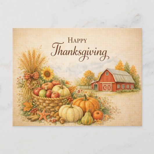 Rustic Farmhouse Happy Thanksgiving Harvest  シーズンポストカード (正面)