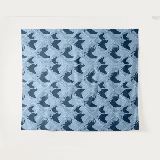 Rustic Farmhouse Hen Pattern – In Blue  タペストリー (正面(横))