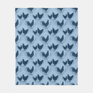Rustic Farmhouse Hen Pattern – In Blue  フリースブランケット