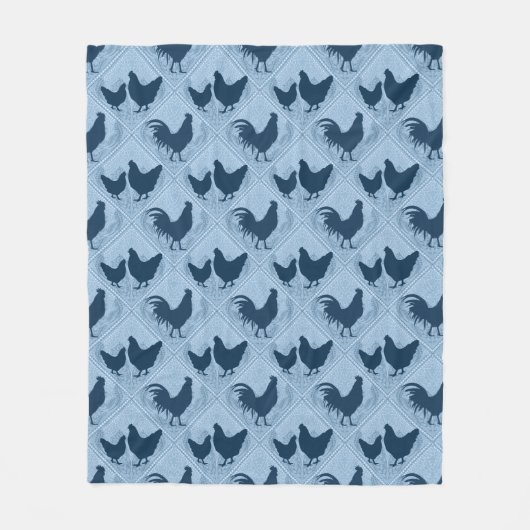 Rustic Farmhouse Hen Pattern – In Blue  フリースブランケット (正面)
