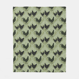 Rustic Farmhouse Hen Pattern – In Green フリースブランケット