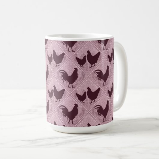 Rustic Farmhouse Hen Pattern – In Pink コーヒーマグカップ (正面右)