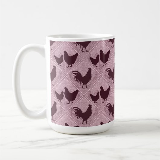 Rustic Farmhouse Hen Pattern – In Pink コーヒーマグカップ (左)