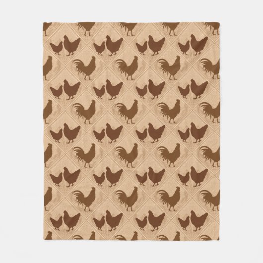 Rustic Farmhouse Hen Pattern – In Warm Brown  フリースブランケット (正面)