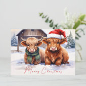 Rustic Farmhouse Highland Cow Christmas Card サンキューカード (スタンド正面)