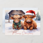 Rustic Farmhouse Highland Cow Christmas Card サンキューカード (正面/裏面)
