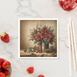 Rustic Farmhouse Holiday Poinsettia Découpage スタンダードカクテルナプキン