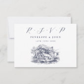 Rustic Farmhouse Illustration Destination Wedding 出欠カード (正面)